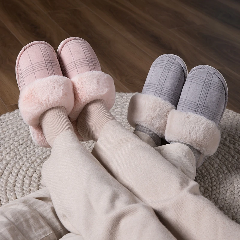 Women's slippers Fur Slippers Winter Warm Big Size 36-44 Plush Non Slip Home shoes Indoor Loves Couple Floor Shoes Bedroom