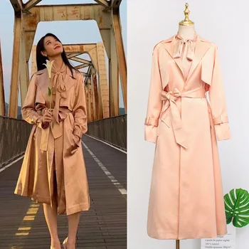 

kpop IU Lee Ji Eun Evening party elegant Long sleeved shirts tops+temperament simple lace-up windbreaker coats women 2 piece set