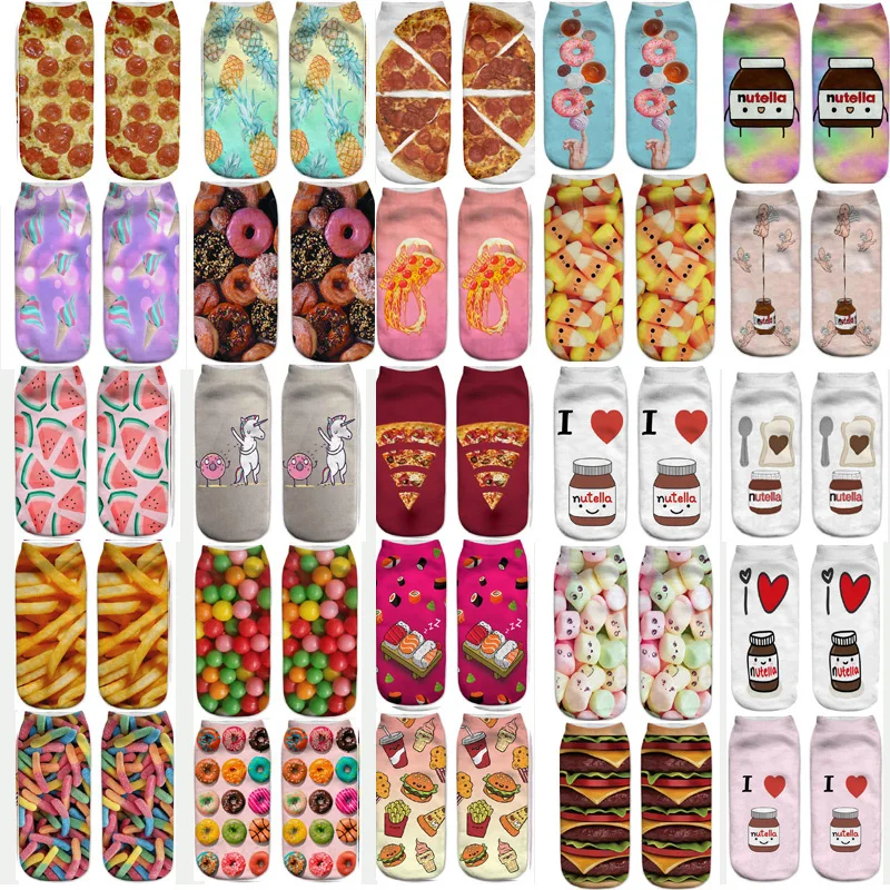 Много забавных милых модных носков с 3D принтом фри бургер пончик Японская еда суши узор Harajuku популярные женские носки