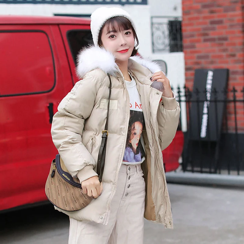 #*Cheap Ladyfirsy Women Cotton Coat Winter Fur Collar Thicken 2019 Warm Long Jacket Female Preppy Style Outerwear Parka Ladies Garment