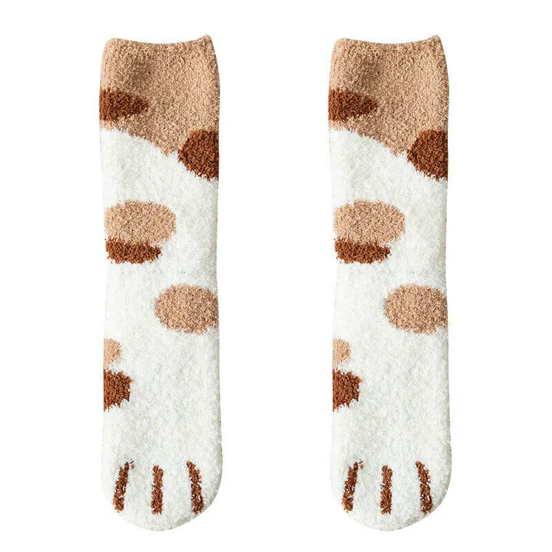 Зимние милые толстые теплые носки-тапочки с когтями кошки для женщин и девочек; носки из кораллового флиса с рисунком животных; носки-тапочки для сна - Цвет: As photo shows