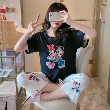 

Autumn Summer Pajamas Woman Lovely Leisure Two Piece Set Mickey Printing Home Suit Sleepwear Pijama Mujer