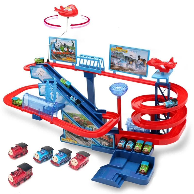 

Track park Thomas Electric Trains set rail car toys sound and light electric climbing stairs slide master Race tracks boys toys