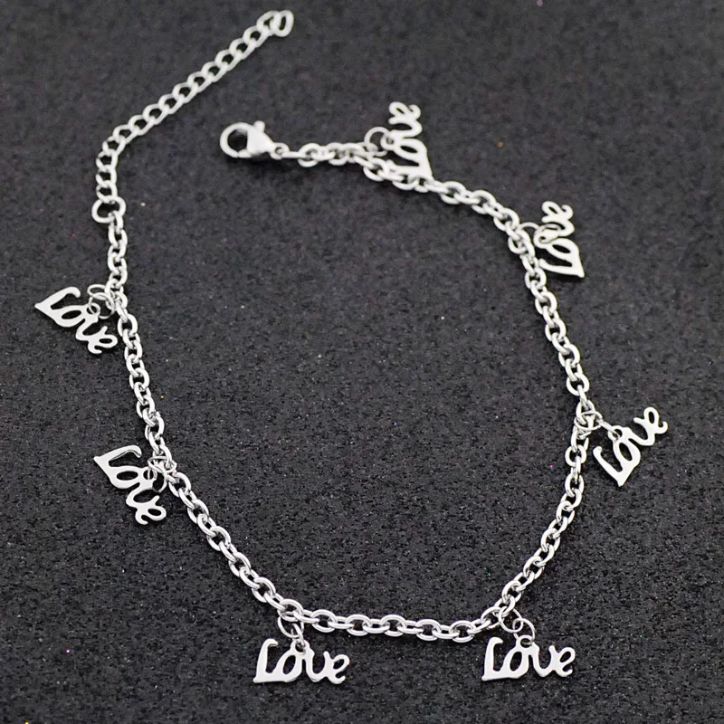 Silver Anklet Bracelet Ankle Chains Allergy Free Stainless Steel Ankle Bracelet Women Pentacle Love Heart Charm Bracelet Leg Girls Foot Chains Anklet Jewelry
