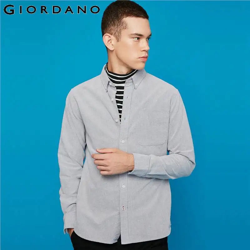 Giordano мужская приталенная рубашка slim fit,из натурального хлопка, с длинными рукавами