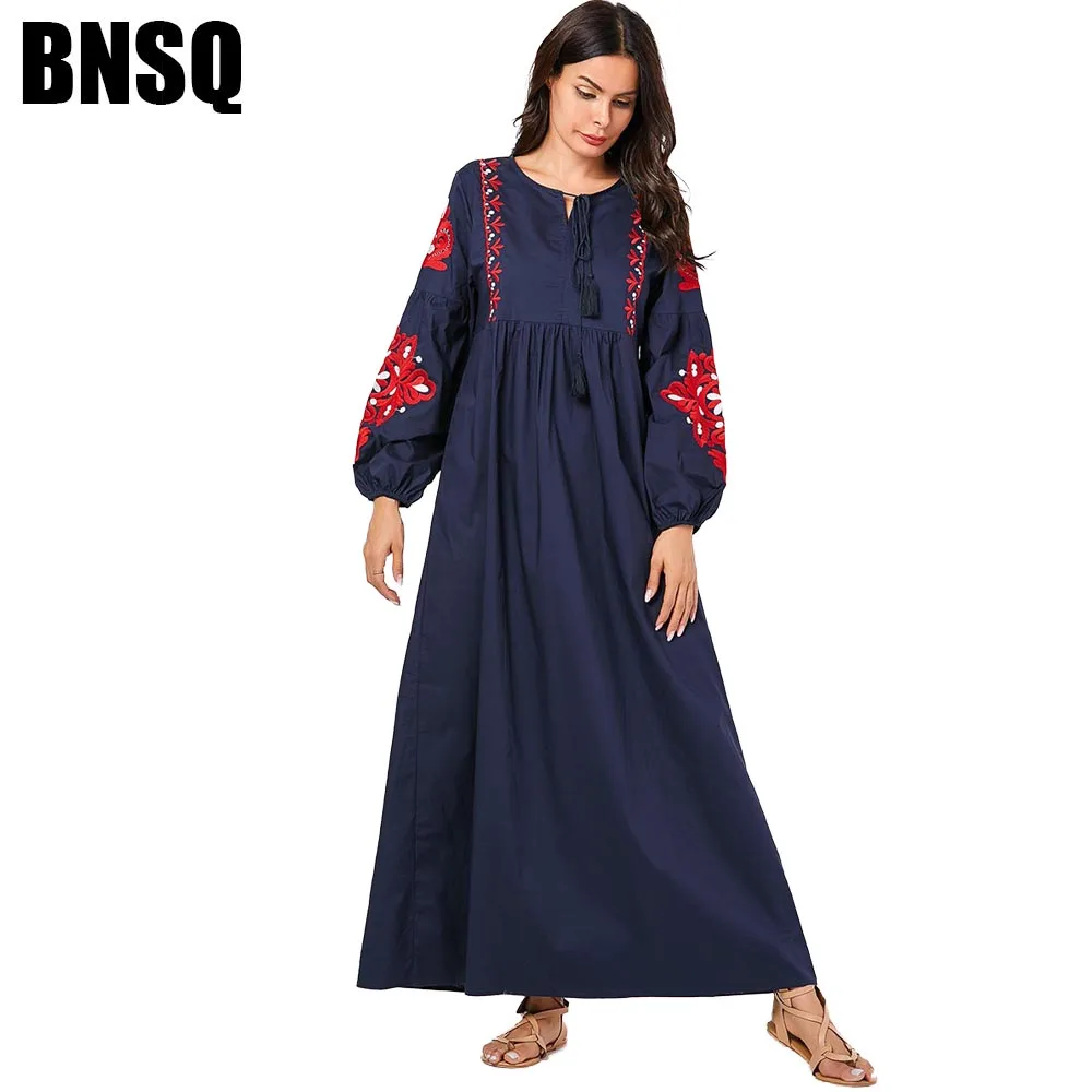 BNSQ женские мусульманские Длинные платья плюс размер халат вышивка abaya открытый Дубай Парер Рамадан Повседневный кафтан длинное платье