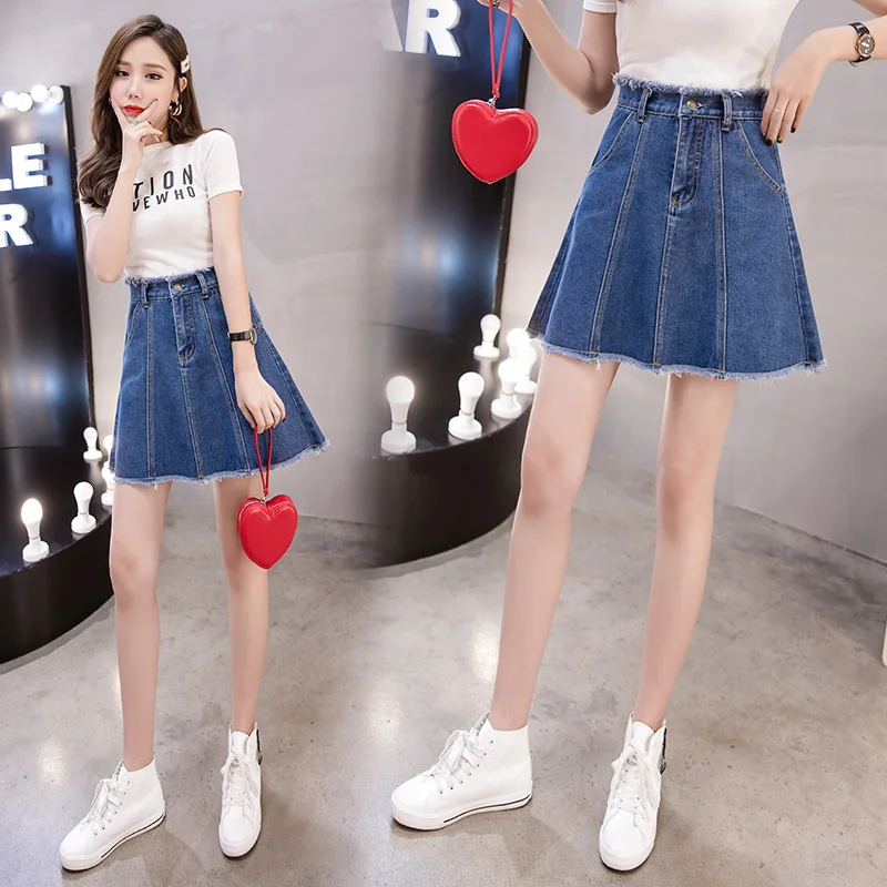 

2020 Spring And Summer Korean-style Loose-Fit High-waisted Denim Skirt A- line Skirt Large Size 200 of Fat Mm