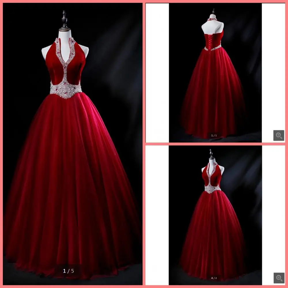 Vestido de festa, винное бархатное ТРАПЕЦИЕВИДНОЕ ПЛАТЬЕ С Лямкой Через Шею, платья для выпускного с жемчугом, v-образный вырез, длинный корсет, открытая спина, платья для выпускного вечера