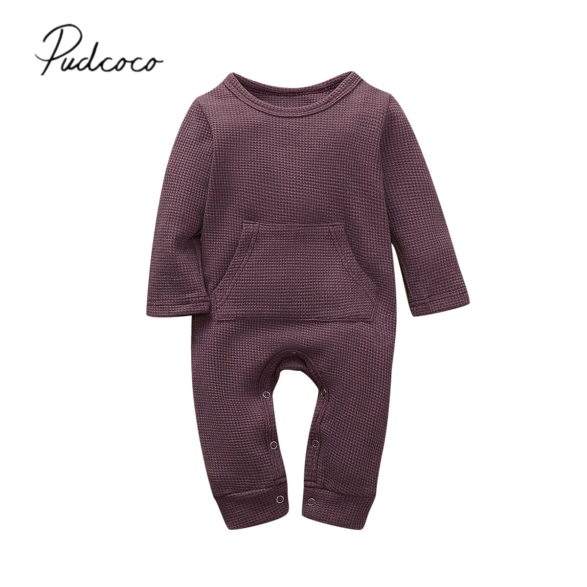 

2019 Baby Spring Autumn Clothing Sweet Infant Baby Boy Kid Waffle Solid Color Romper Solid Jumpsuit Cotton Longsleeve Clothes