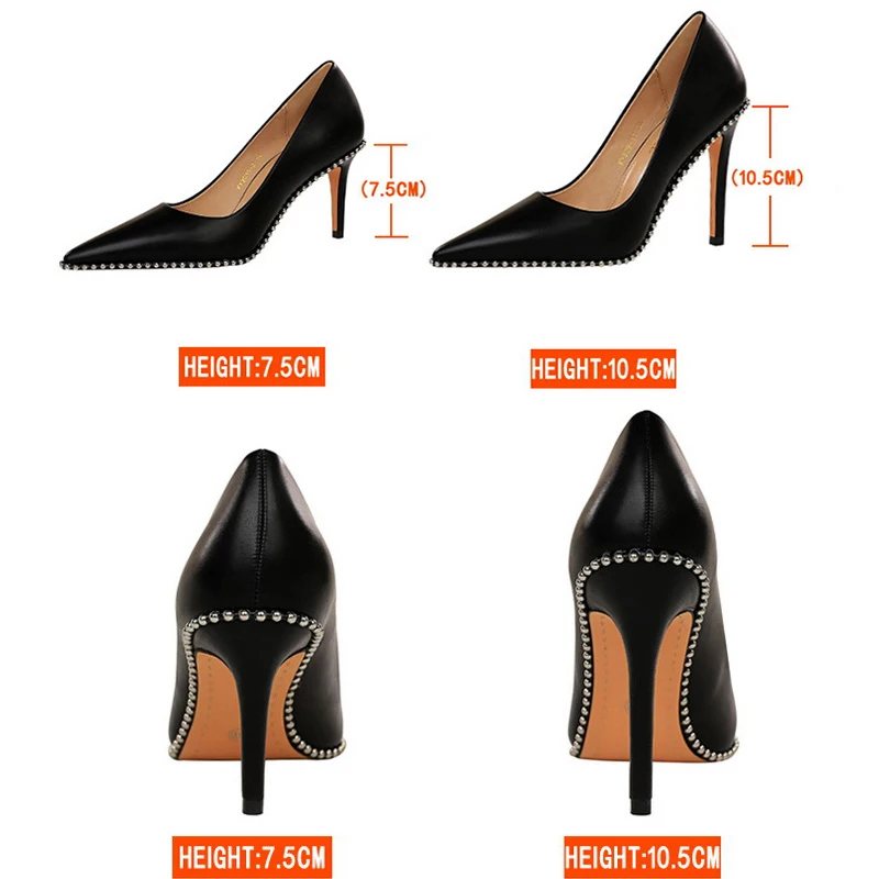 BIGTREE Shoes Rivet Woman Pumps High Heels Stiletto Pu Leather Women Heels Sexy Party Shoes Female Heel Plus Size 43 women high heels