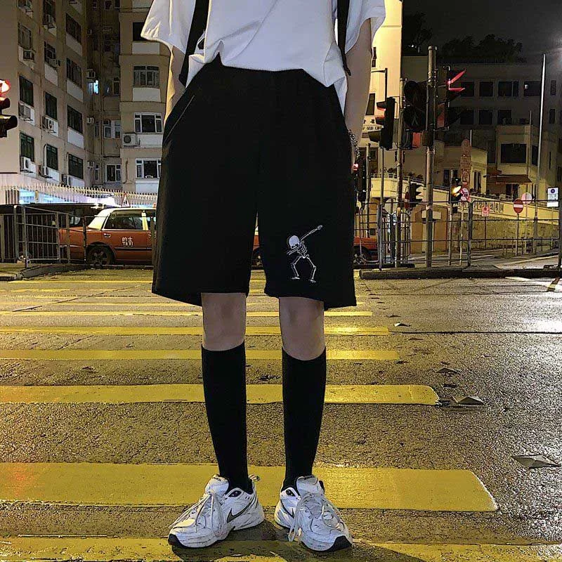 NiceMix Кейл Хлопок Скелет вышитые шорты Harajuku BF повседневные студенческие спортивные шорты унисекс Мода