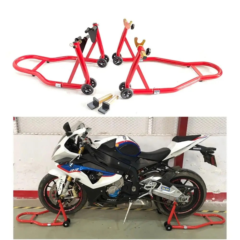 Motorcycle Bike Stand Front & Rear Wheel Support Frame Stand For Auto