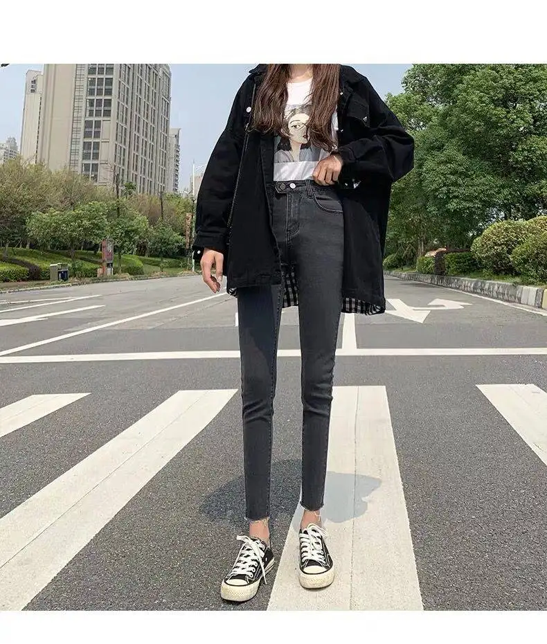 Two Button High Waist Boyfriend Jeans for Women Denim Skinny Pants vintage Slim Pencil Jeans ankle Length Women Casual Jeans