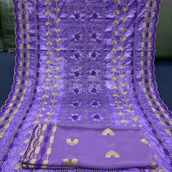 

High Quality Bazin Riche Tissu African Sewing Materials Embroidered Tulle Lace Cotton Mesh Fabric Ankara Dresses 5+2 yards/lot