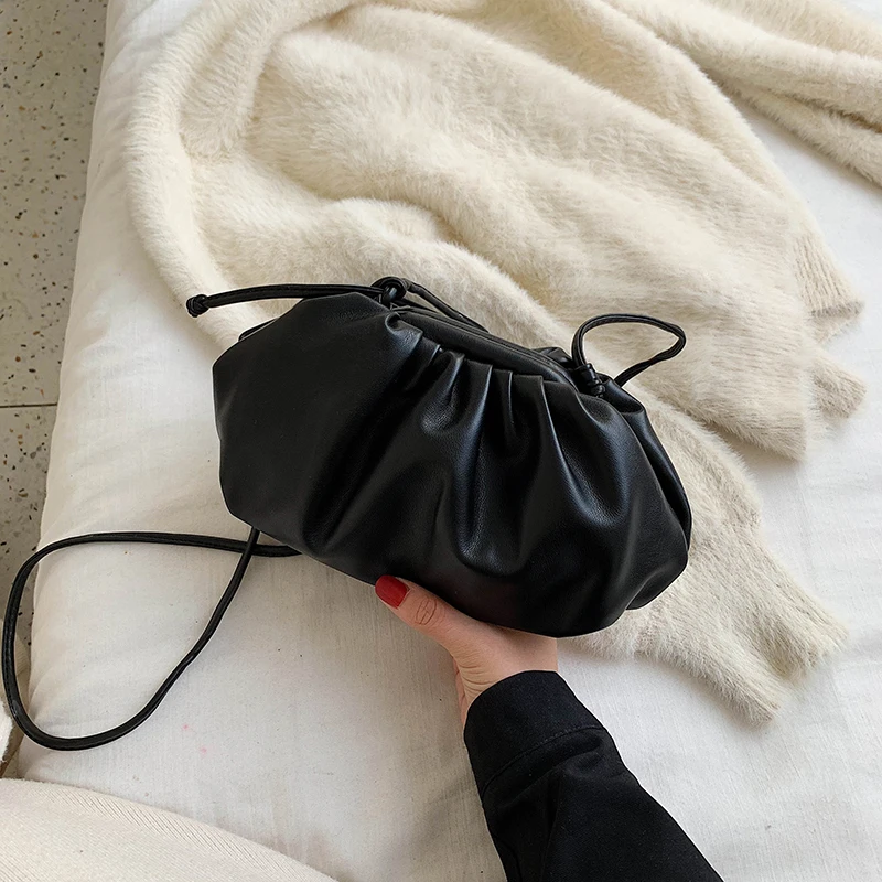Black BigSize TOYOOSKY Ins ткачество из искусственной кожи облако сумка мягкая мятая пельмень плечо мессенджер для женщин дизайнер вечерние клатчи сумка - Цвет: Black BigSize