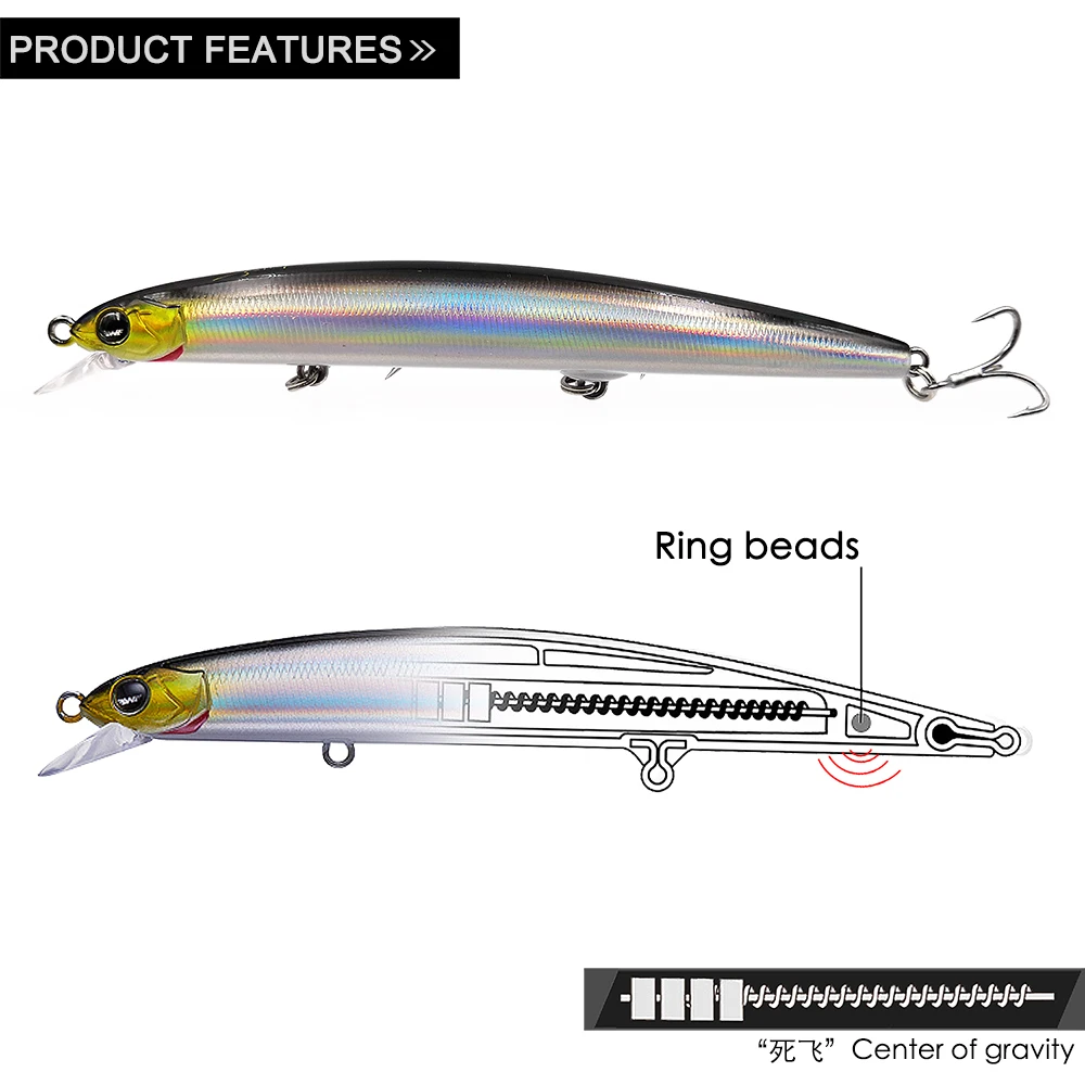 Esca da pesca galleggiante per pesciolini galleggianti EWE years ant II S115/125/140F 13/17/21g esca finta Wobbler artificiale sospesa ad acqua bassa