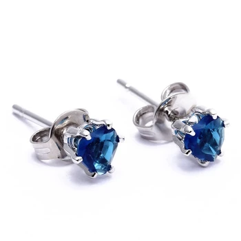 

Pair Earring Stud New Fashion White Gold Jewelry Royal Blue Heart Rhinestone 4mm