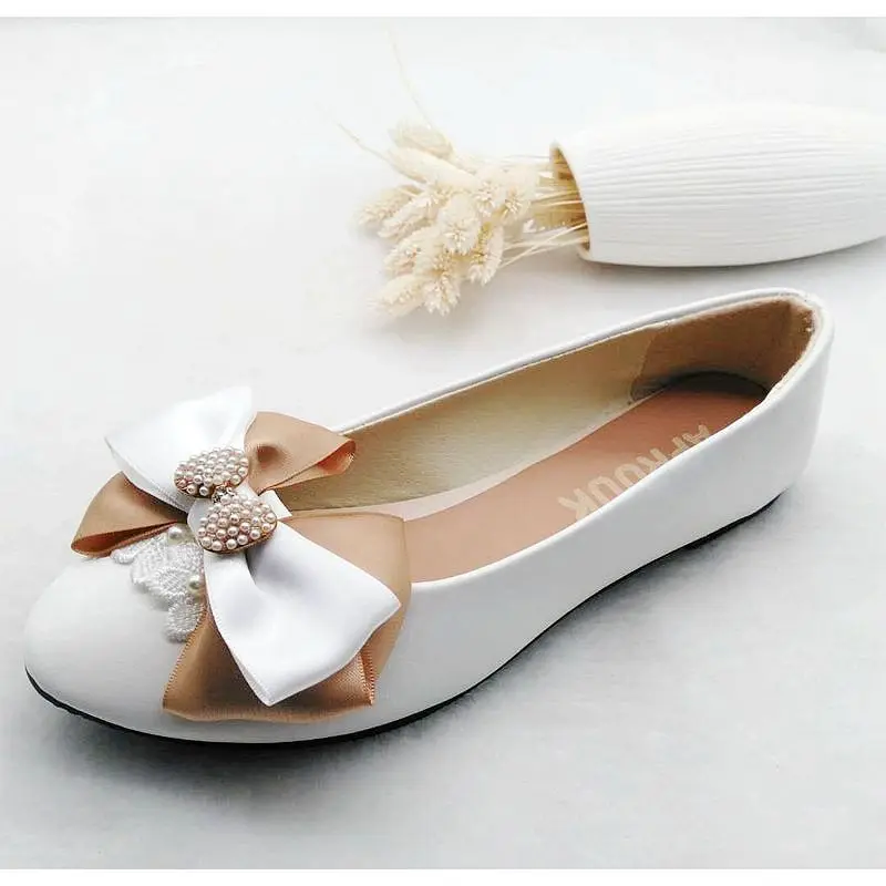 Туфли на плоской подошве с бантом бабочкой женские туфли ручной работы милый