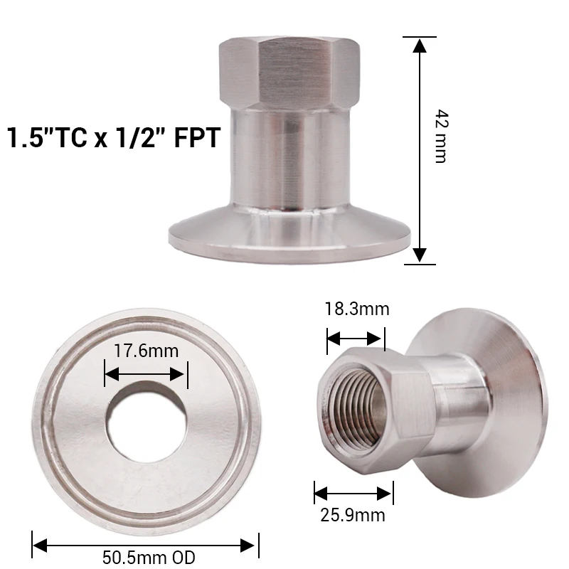 Фитинг клевера для домашнего пивоварения 1 5 TC x 1/2 FPT нержавеющая сталь 304 стандарт