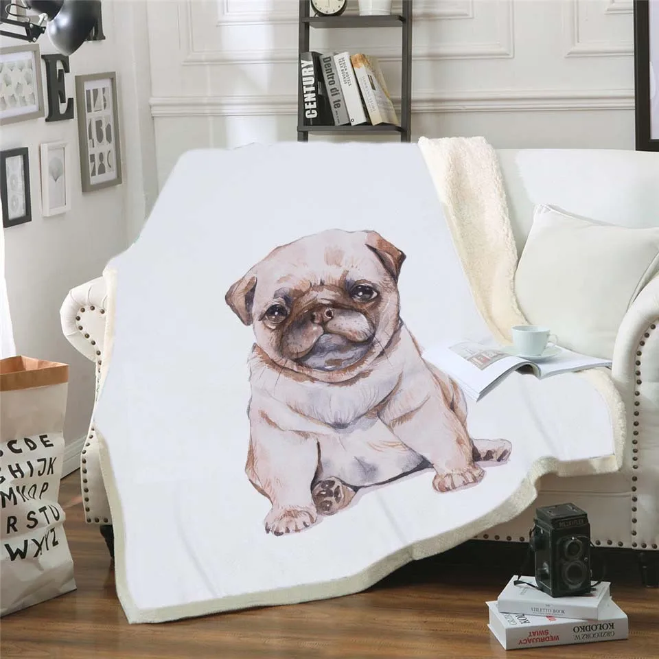 Конверт с капюшоном плюшевый плед 3D Pet Dogs печатных шерпа флисовая микрофибра Плед Прямая