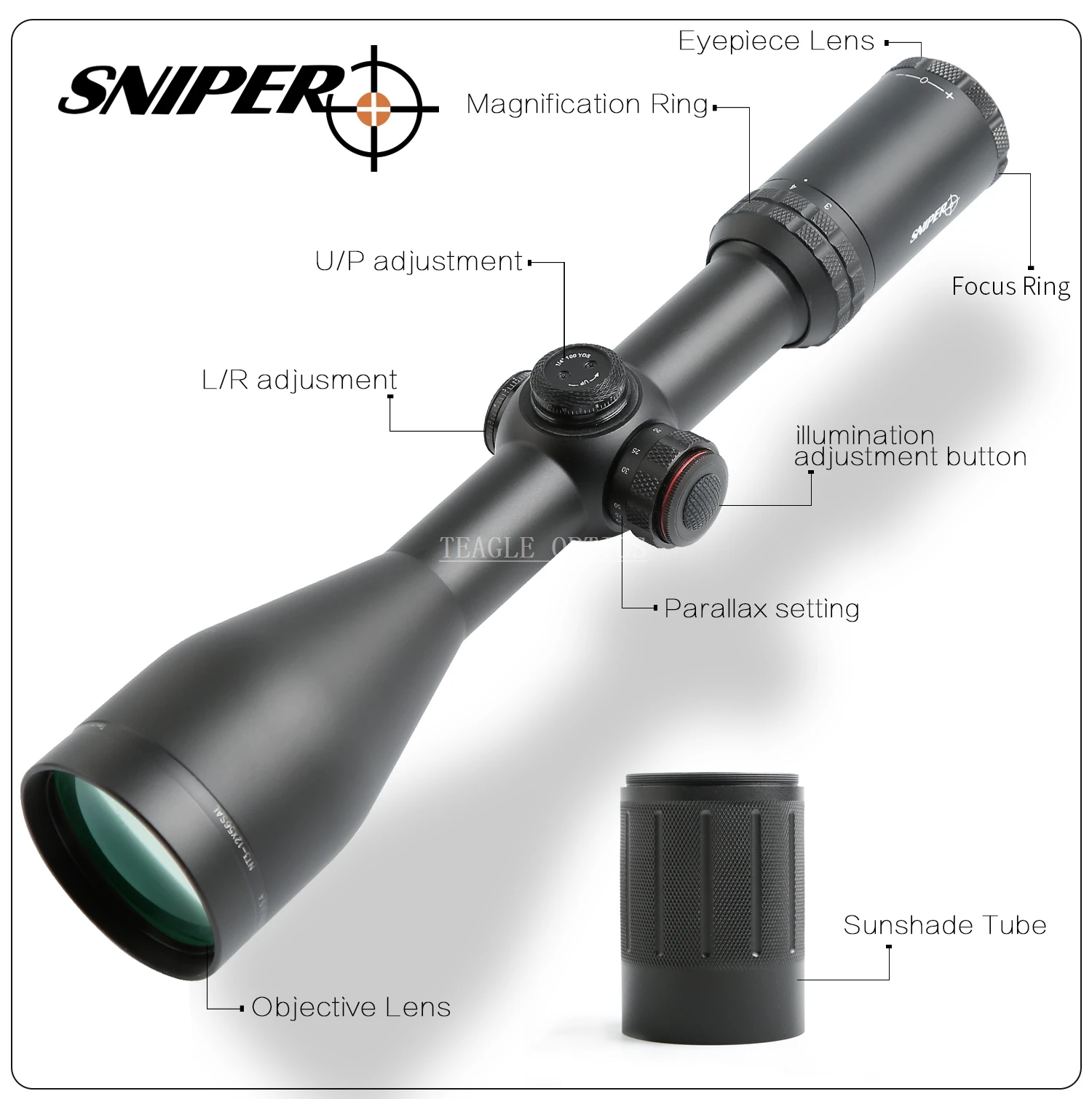 SNIPER NT 3-12x56 SFIR прицел тактический оптический прицел полный размер сетка Ночная Охотничья винтовка с оптическим прицелом красная точка зрения прицел