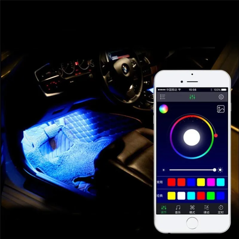 1 Набор, приложение, 12 светодиодов, атмосферная лампа RGB 5050SMD, для салона автомобиля, декоративная, IP65, 12 В, для телефона, приложение, управление, автомобильный стиль, пол, ноги, Декор
