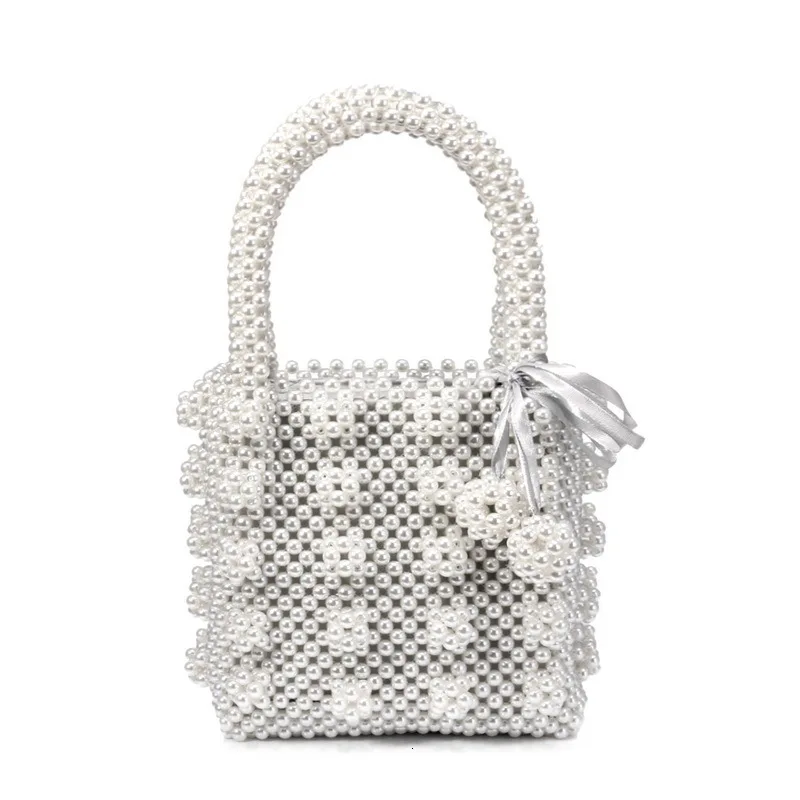 

2019 New Net red Ins FASHION Pearl bucket Bag Woman Weave Package manual String Of Beads luxury women messenger ladies Handbag