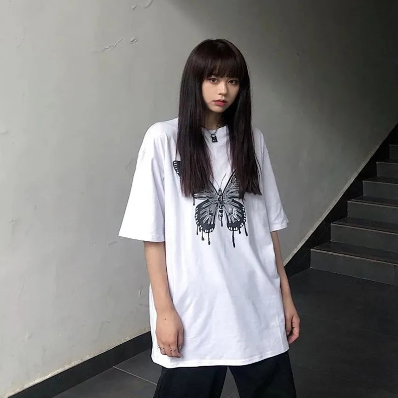 Top harajuku vintage aesthetic gothic graphic punk clothes butterfly clothing tee Women's t-shirts cotton Oversize dropshipping