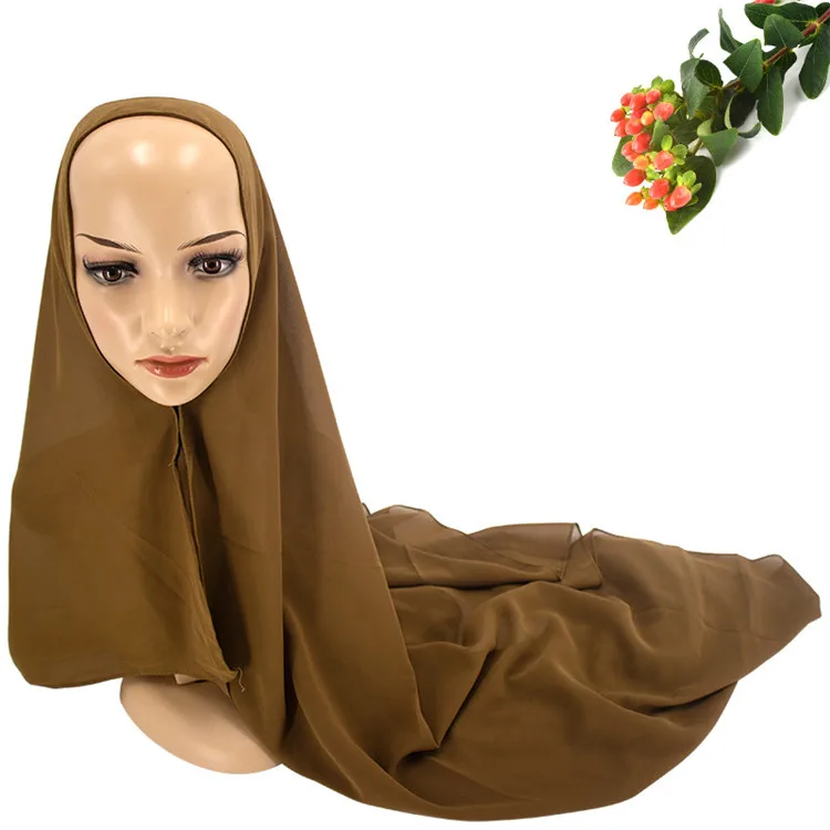 Коричневый Скрытая Кнопка Для женщин Hijab шарф Мусульманский леди Пашмина твердый обруч шарфы для девочек подарок на год - Цвет: Коричневый
