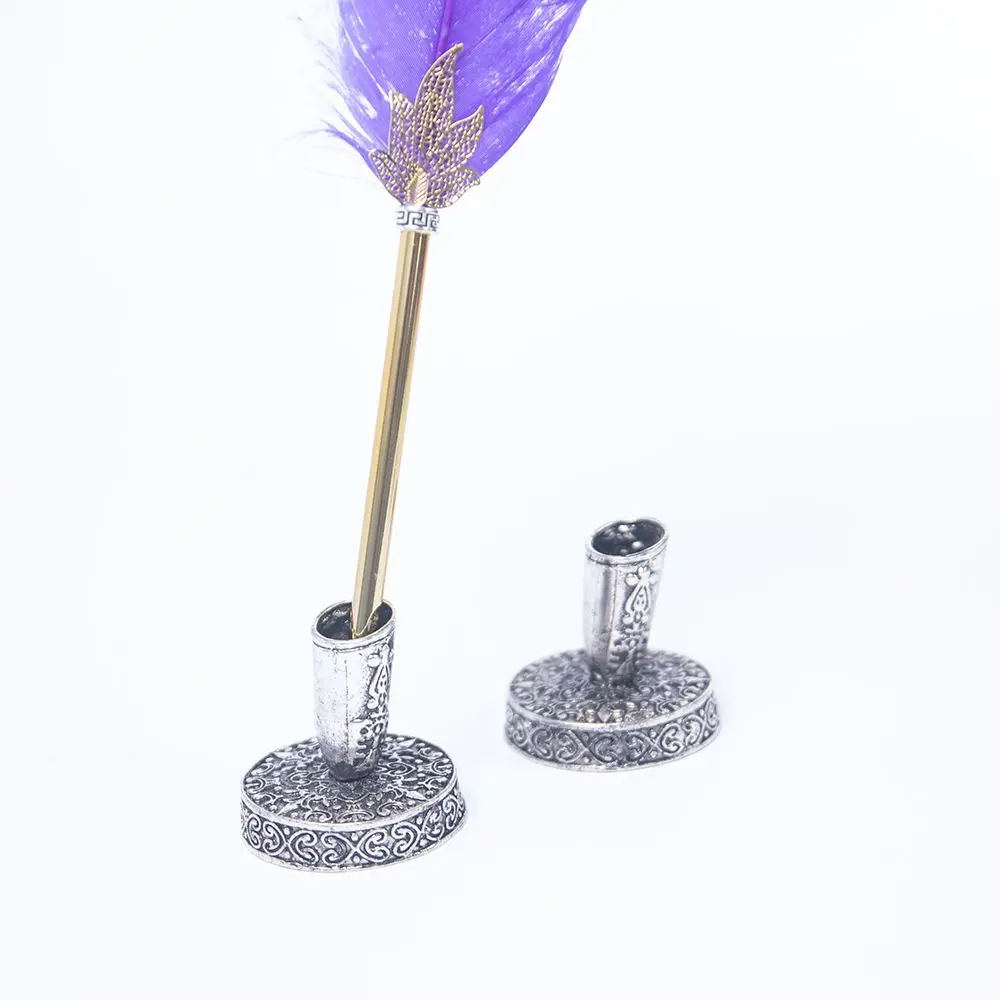 1 Set Feather Fountain Pen Calligraphy Pen Quill Oblique Fountain Luxury Pen Ink +5pcs Nib Metal for Fancy Font Office Supplies