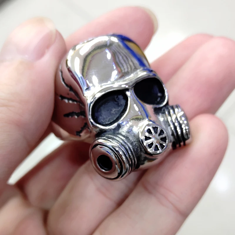 Мужское кольцо в стиле хип-хоп панк серебряное из нержавеющей стали с противогаз