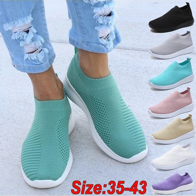 Women Flats Shoes Plus Size 43 Breathable Mesh Platform Sneakers 1