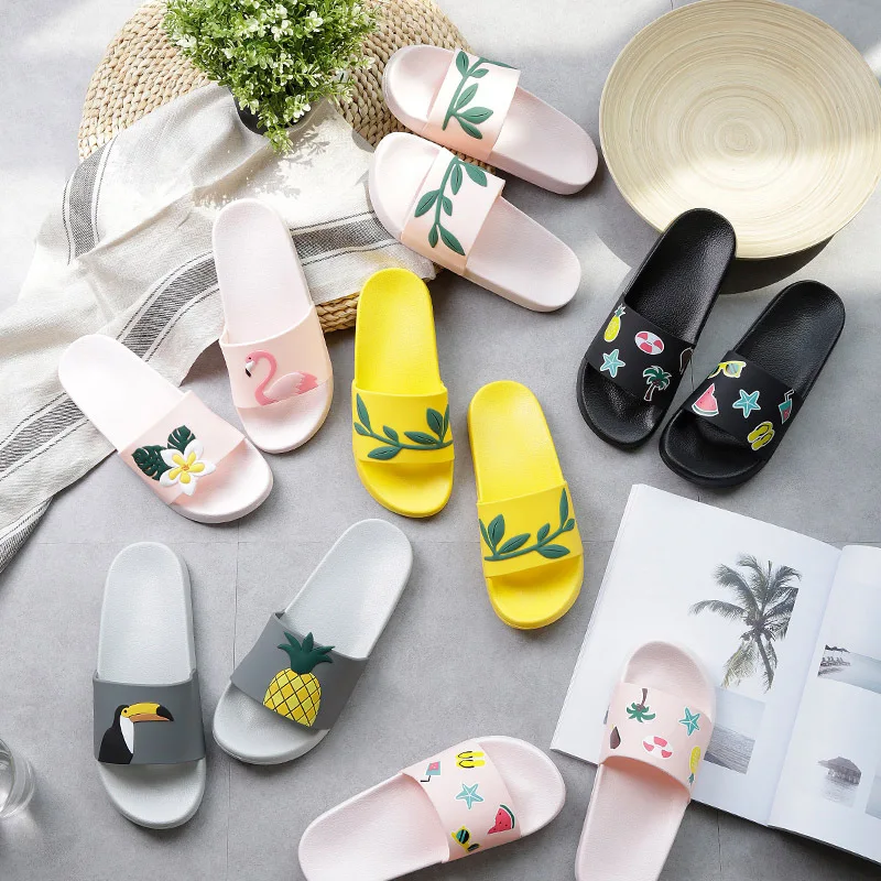 Cute Flamingo Summer Women Slippers Cartoon Ladies Slides House Shoes Black Pink Flip Flops Non-slip EVA Soft Girl Home Slippers