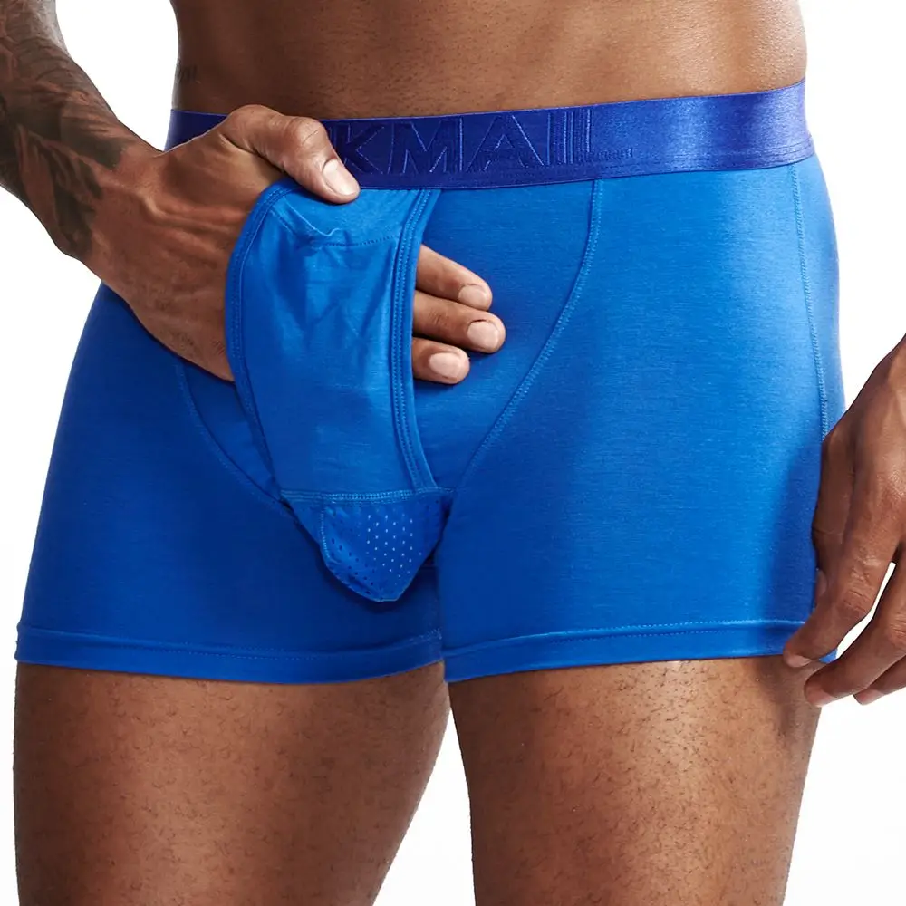 JOCKMAIL модал Мужское нижнее белье боксершортики сетка Мошонка уход капсула функция молодежное здоровье сеульская выпуклая разделительная пестрые трусы - Цвет: Синий