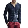 Camiseta informal de otoño para hombres, prenda de vestir, de manga larga, con cuello en V y botones finos, ropa color sólido, de talla grande 3XL, 2022 ► Foto 2/6