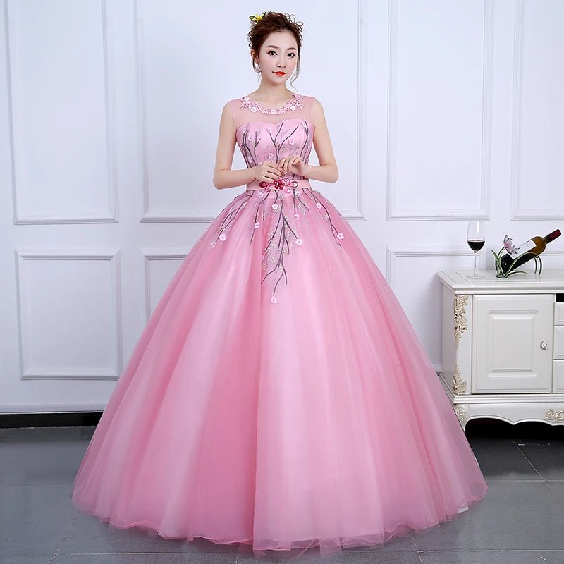 Розовые платья Quinceanera без рукавов бальное платье цветок ремень Тюль сладкий 16 вечерние специальное вечернее платье ходить рядом с вами