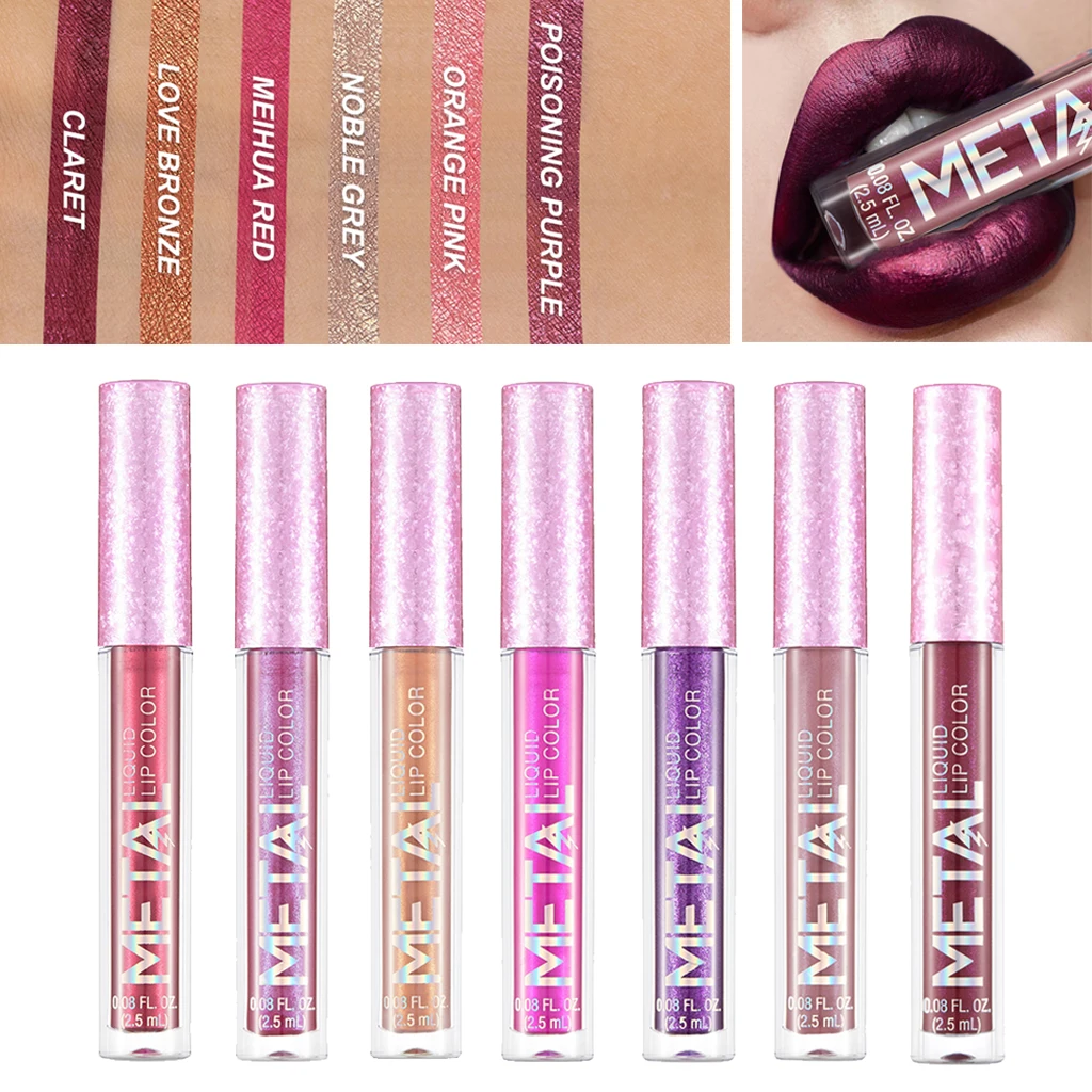 Glitter Liquid Lipstick Lip Gloss, Diamond Shinning Metallic Lipstick Waterproof Long Lasting Moisturizing Lip Gloss Makeup