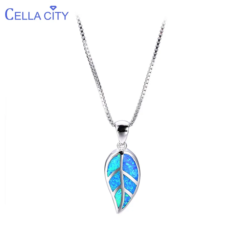 

Cellacity Plant Leaf shaped Silver 925 Jewelry Gemstones Cat Pendant Necklace for Women White Blue Opal Lovely Temperament Gift