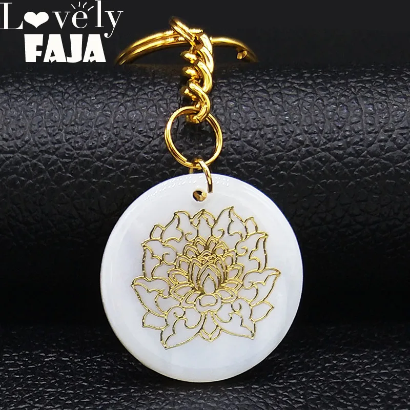 

2019 Fashion Lotus Shell Stainless Steel Key Chains for Women Gold Color Keyrings Jewelry acero inoxidable joyeria mujer K77683B
