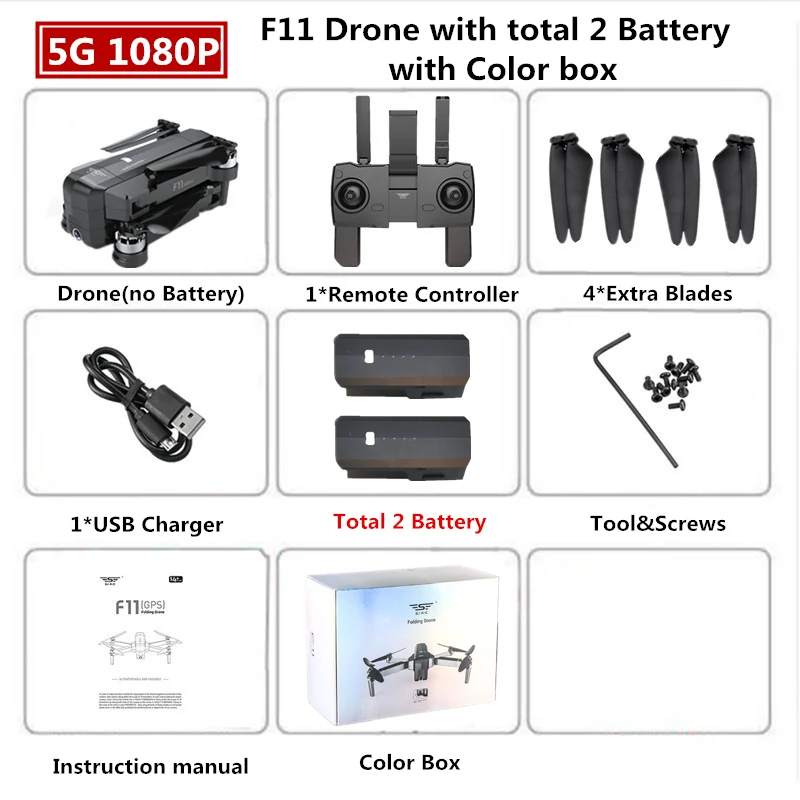 SJRC F11 Pro gps Дрон с Wifi FPV 2 K/1080 P камера бесщеточный Квадрокоптер 28 минут время полета Квадрокоптер Дрон VS X9 X6 B4W - Цвет: 1080P 2B Color Box