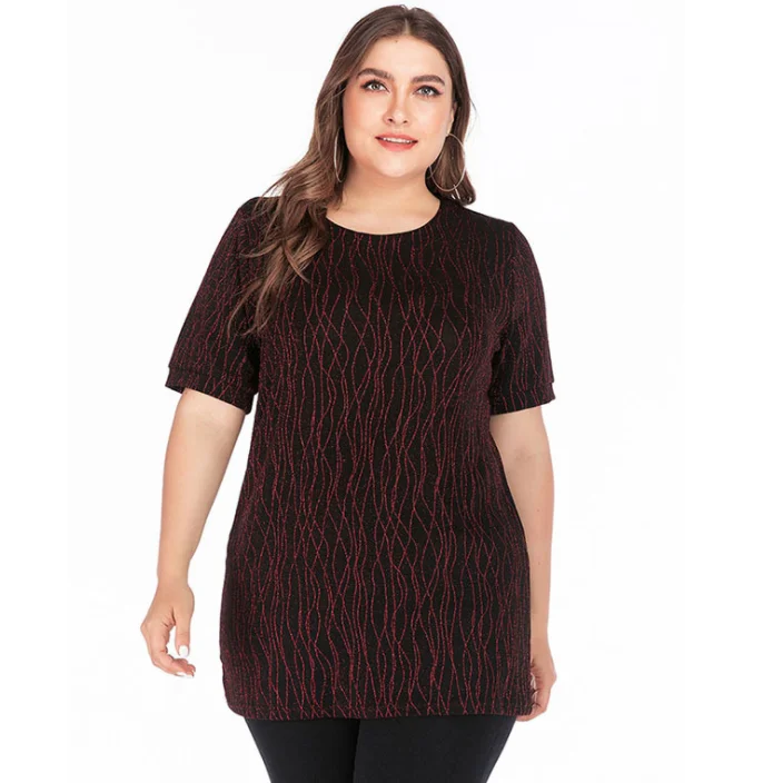 5XL размера плюс, женская блузка, рубашка, летняя, короткий рукав, расшитая блестками, элегантная, стрейчевая, свободная, более размера d, Женская туника, топы DG68