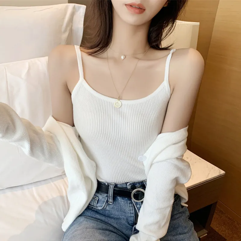 

Korean Fashion Women Tank Tops Woman Knitted Tops Camis Women Sleeveless Basic Camis Woman White Top Plus Size Sexy Halter Top
