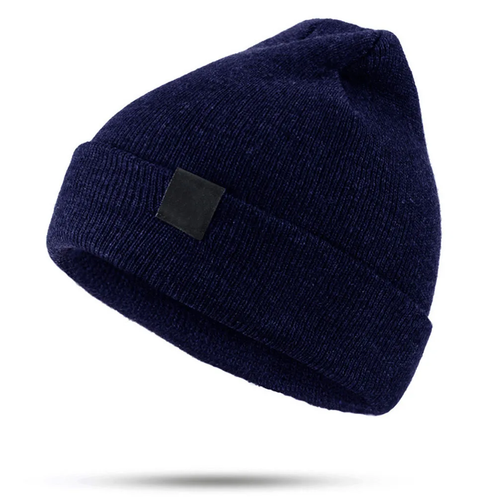 navy blue Hat Fashion Solid Unisex Beanie Hat Autumn Winter Warm Hat Cap acrylic Knitted Soft Warm Cap Men Women Outdoor Hat Ski Baseball Cap - Color: navy blue Hat