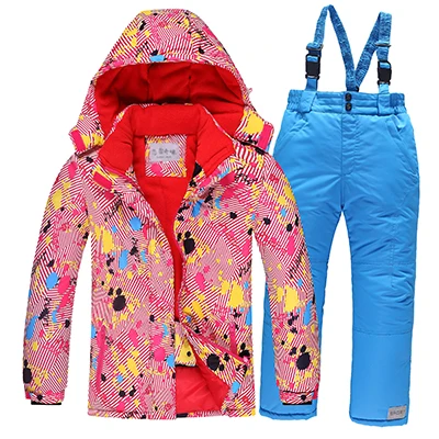 Зимняя Лыжная куртка для взрослых лыжный костюм для мальчиков и девочек открытый спортивный сноуборд набор Водонепроницаемая детская одежда Теплый ветрозащитный - Цвет: Red blue