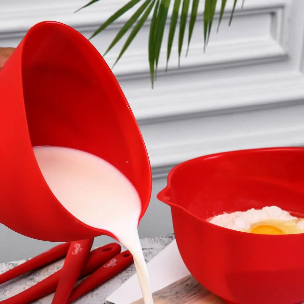 Силиконовые Basics FlexibleSilicone миски для смешивания, набор из 3, 1 QT, 1,5 QT, 2 QT, красный