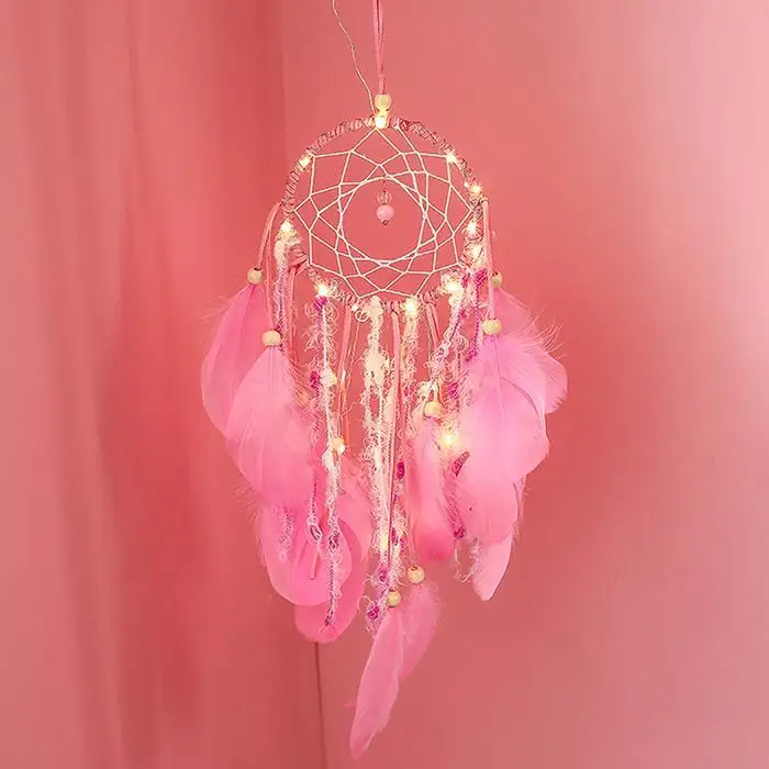 Car Mini Dream Catcher Accessory Interior For Girls Feather Mirror Hanging Pendant In Auto Ethnic Home Decor Lucky Car With Ligh