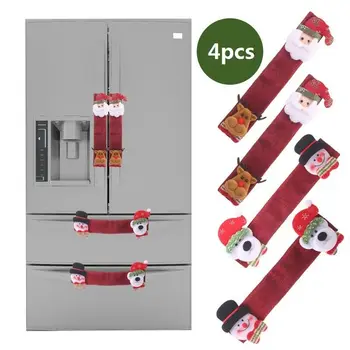 

4PCS Christmas Refrigerator Door Handle Cover Set Of 3D Fleece For Double Fridge