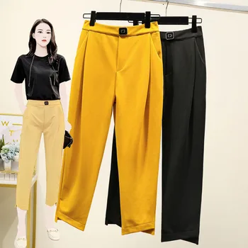 

Pants Women Plus Size Loose Chiffon Elastic Waist Capris Calf-length Female Trousers Pantalon Femme Ropa Mujer