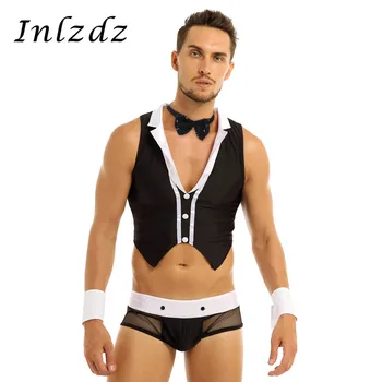 

Mens Lingerie Set Sexy Maid Role Play Costume Outfits Tops Boxer Briefs Underwear Set Collar Handcuffs Hot Exotic Lingerie Suit