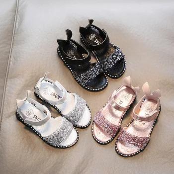 

Summer New Children's Princess Sandals Rabbit Eared Sequined Beach Shoes Baby Girl Open Toe Non-slip Shoe Performance Shoes